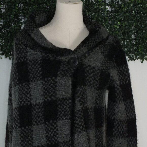 Vintage Carole Little Women's Black Gray Wool Jacket Plaid Wrap Double Button S - Picture 2 of 13
